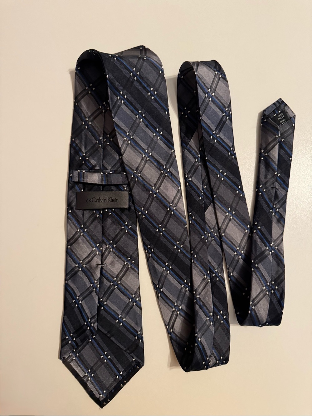Calvin Klein Blue & Gray Plaid Silk Tie